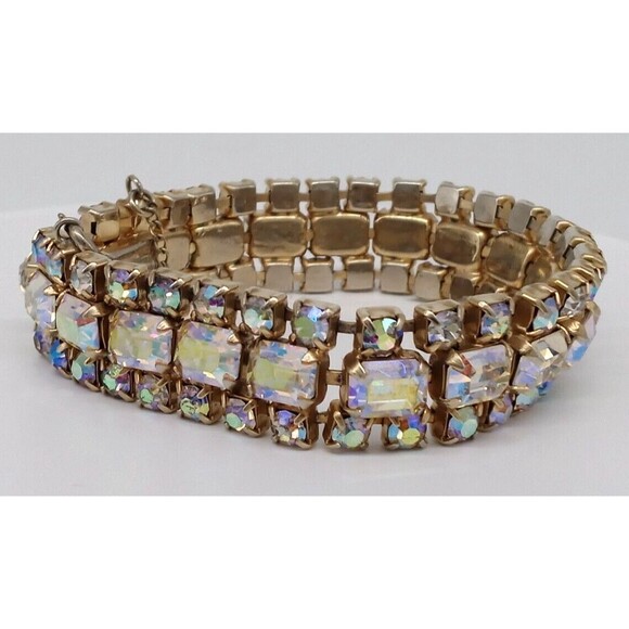 Kramer NY Aurora Borealis Baguette Rhinestone Bracelet Gold Tone Metal Sparkly! - Picture 6 of 12